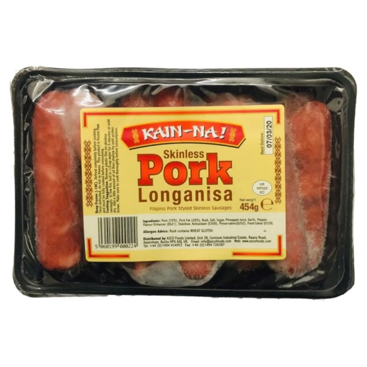 Kain na Skinless Pork Longanisa (Skinless Sweet Cured Sausage) 454g ...