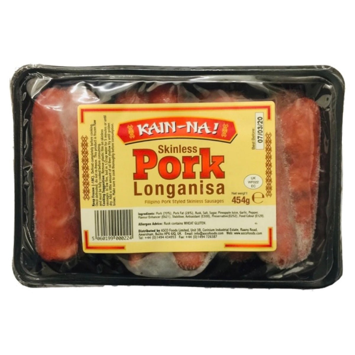 Kain na Skinless Pork Longanisa (Skinless Sweet Cured Sausage) 454g - Asian Online Superstore UK