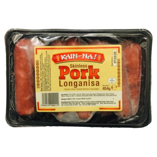 Kain na Skinless Pork Longanisa (Skinless Sweet Cured Sausage) 454g - Asian Online Superstore UK