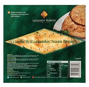 Leicester Bakery Garlic & Coriander Naan Bread (4’s) 520g - Asian Online Superstore UK