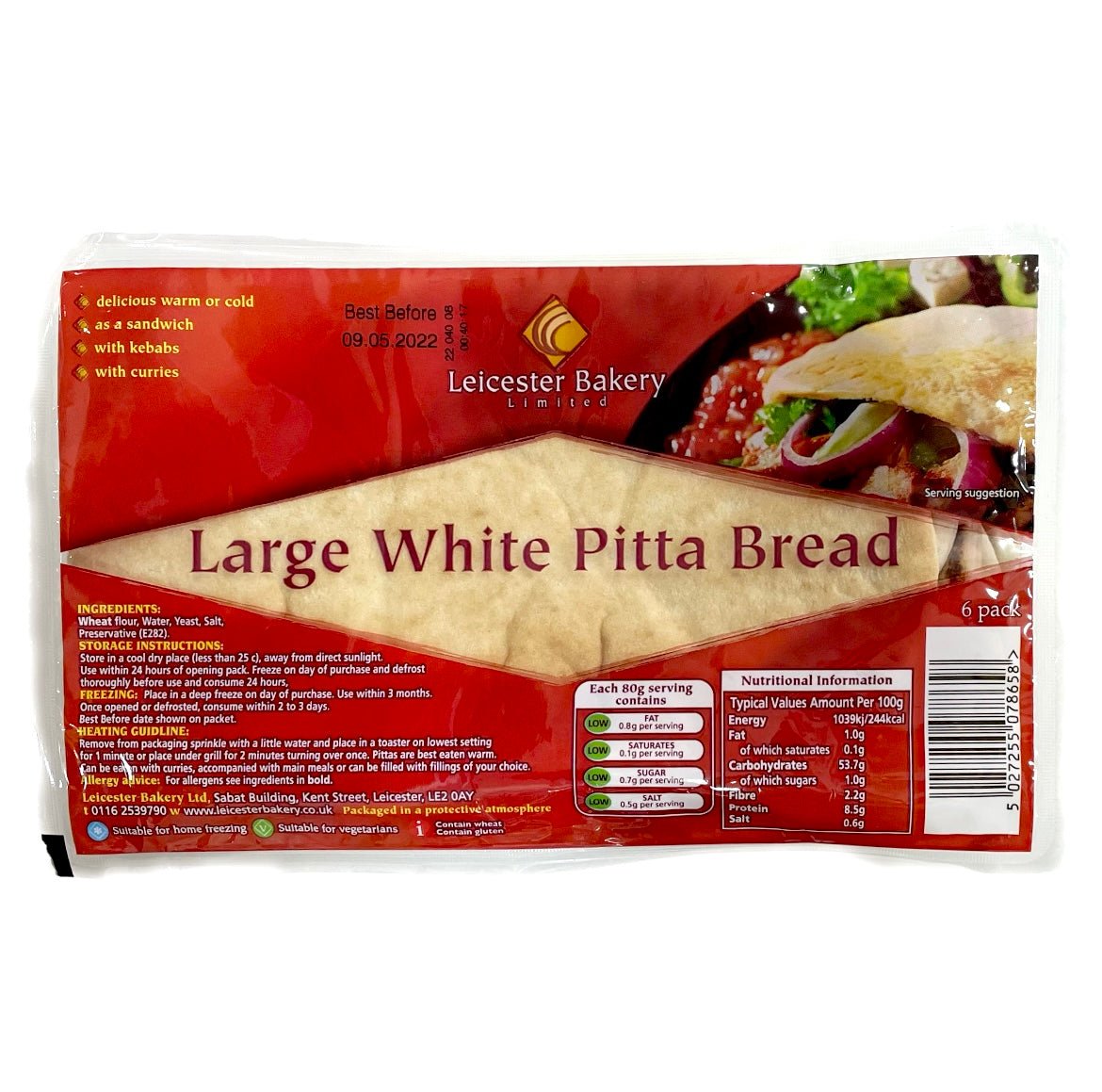 Leicester Bakery Large White Pitta Bread (6’s) 420g - Asian Online Superstore UK