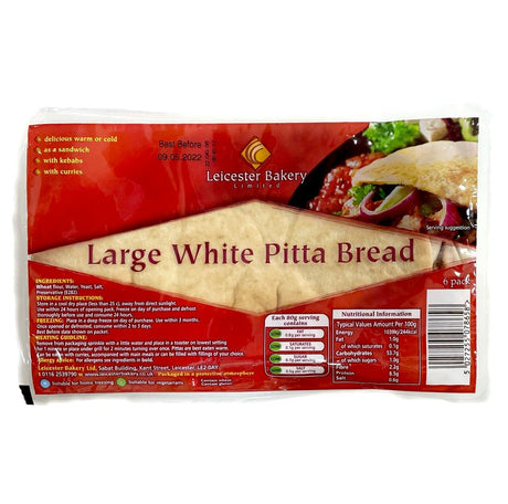 Leicester Bakery Large White Pitta Bread (6’s) 420g - Asian Online Superstore UK
