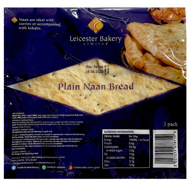 Leicester Bakery Plain Naan Bread 4’s 520g - Asian Online Superstore UK