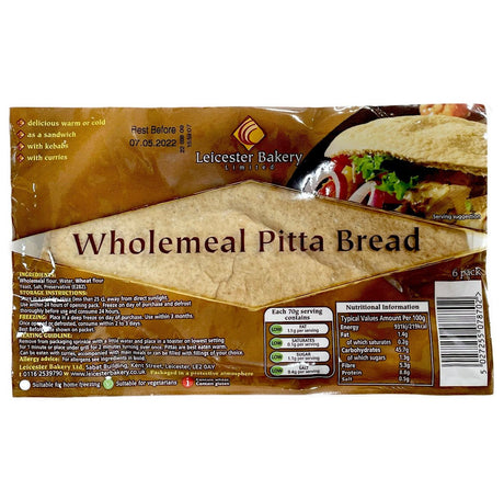 Leicester Bakery Wholemeal Pitta Bread (6’s) 420g - Asian Online Superstore UK