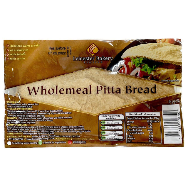 Leicester Bakery Wholemeal Pitta Bread (6’s) 420g - Asian Online Superstore UK