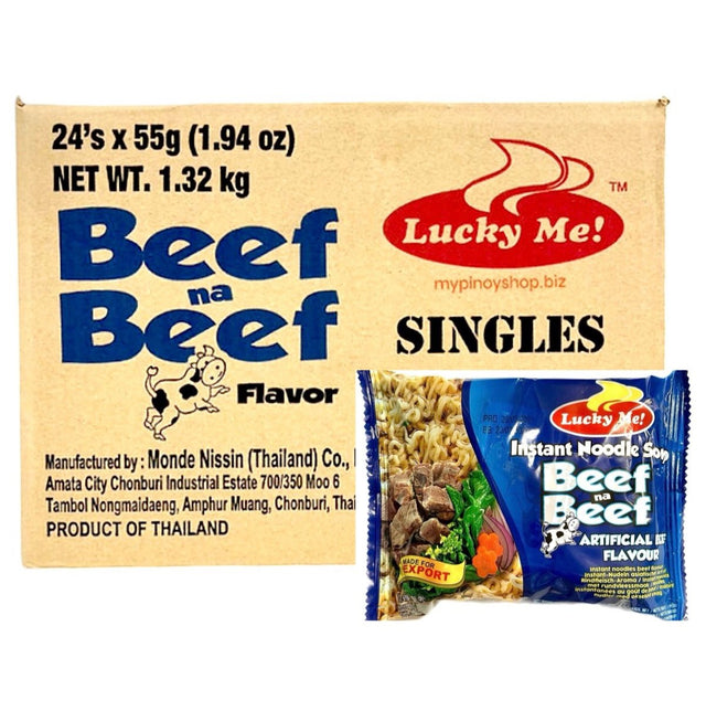 Lucky Me Beef Mami with Garnish Instant Noodle (Beef na Beef) 1Box (24x55g) 1.32kg - Asian Online Superstore UK