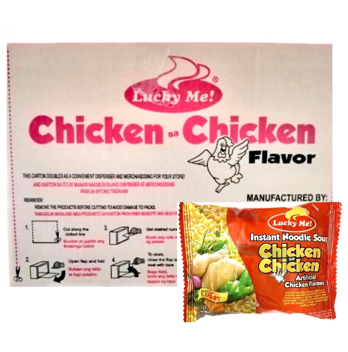 Lucky Me Chicken Mami with Garnish Instant Noodle (Chicken na Chicken) 1Box (24x55g)1.32kg - Asian Online Superstore UK