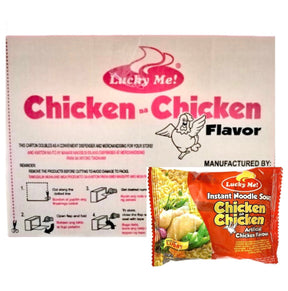 Lucky Me Chicken Mami with Garnish Instant Noodle (Chicken na Chicken) 1Box (24x55g)1.32kg | Asian Grocery UK