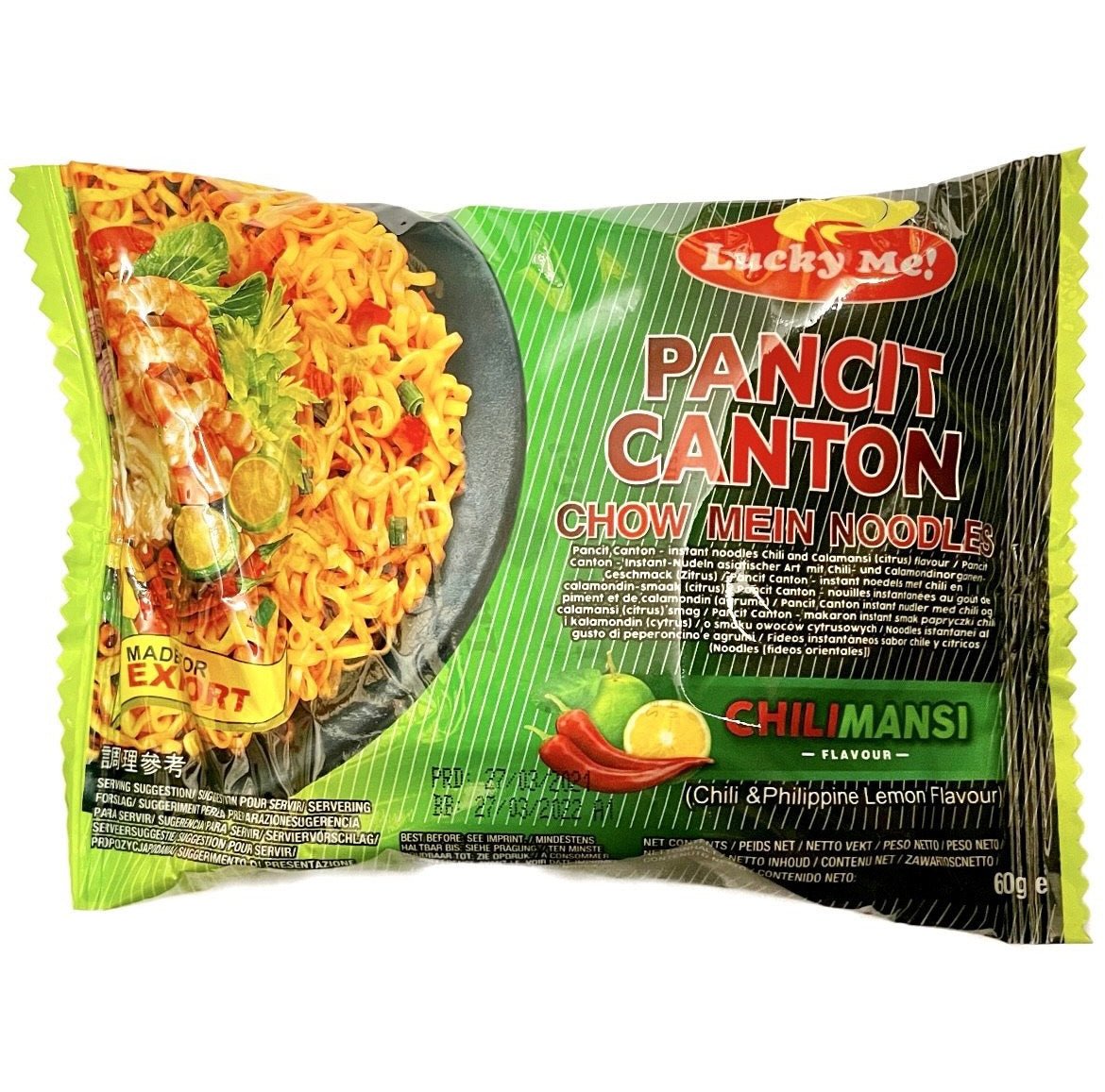 Lucky Me Pancit Canton ChiliMansi (Instant Fried Noodle/Chowmien) 1Box (24x60g) 1.44kg - Asian Online Superstore UK