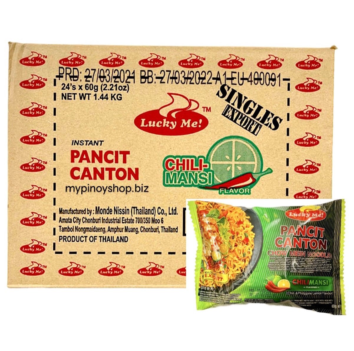 Lucky Me Pancit Canton ChiliMansi (Instant Fried Noodle/Chowmien) 1Box (24x60g) 1.44kg - Asian Online Superstore UK