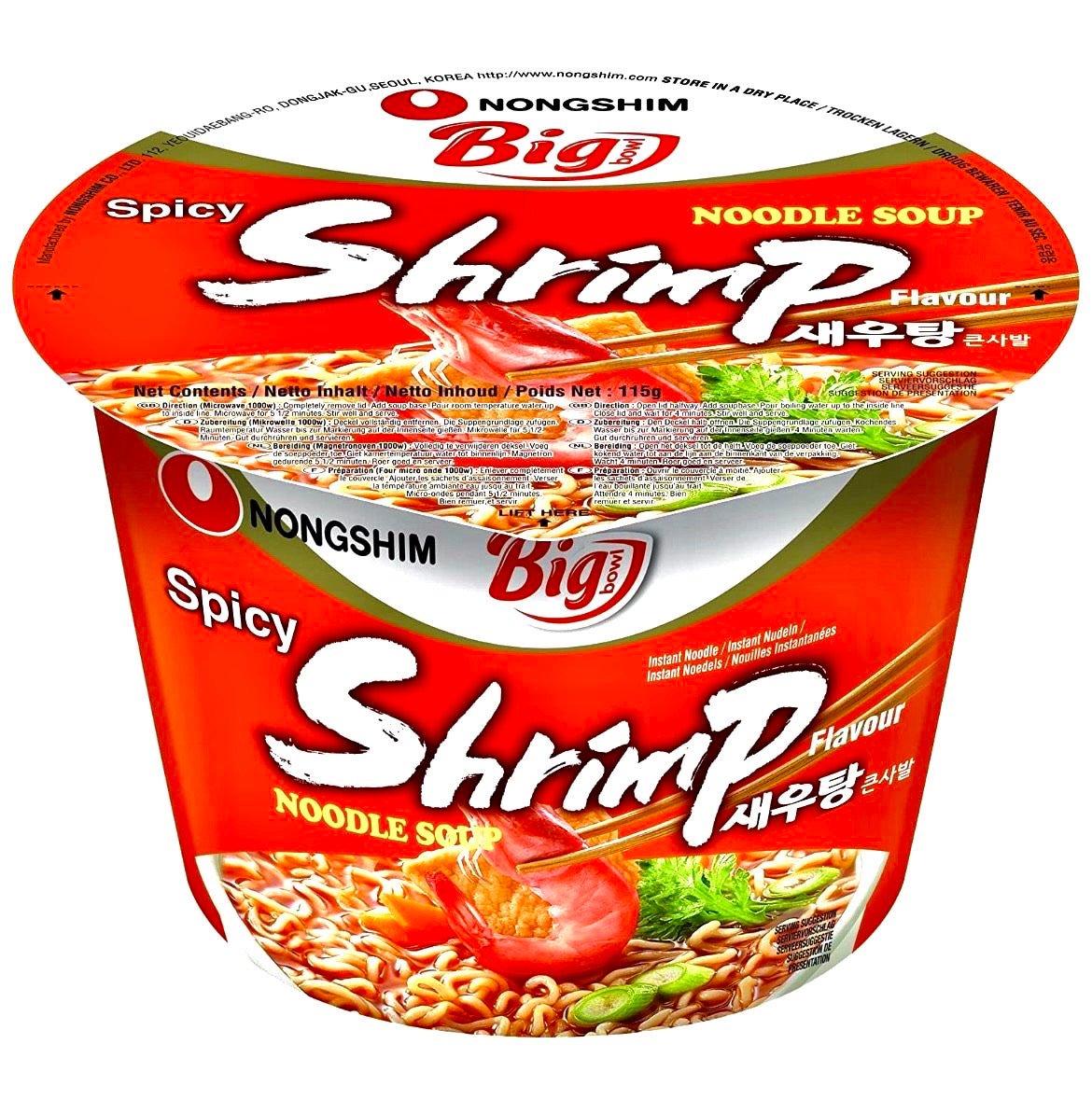 Nongshim Big Bowl Spicy Shrimp Flavour Noodle Soup 115g - Asian Online Superstore UK