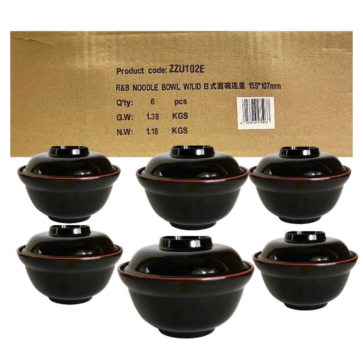 R&B Noodle Bowl With Lid (155x107mm) 6pc - Asian Online Superstore UK